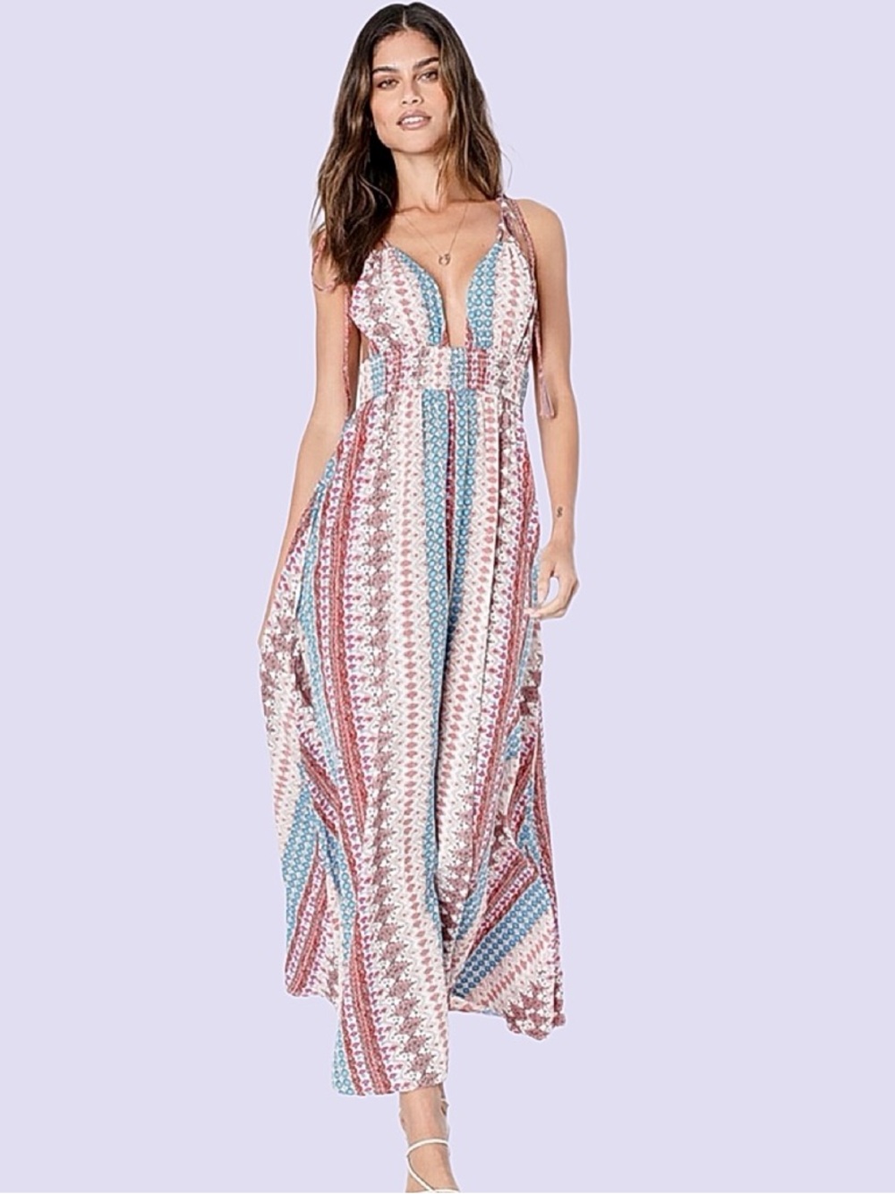 Multicolor Strappy Maxi Dress Womens Med, Adorable and Slimming! Paisley Pastels